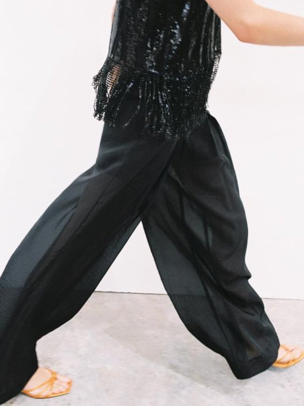 ZARA SEMI-SHEER WIDE LEG PANTS